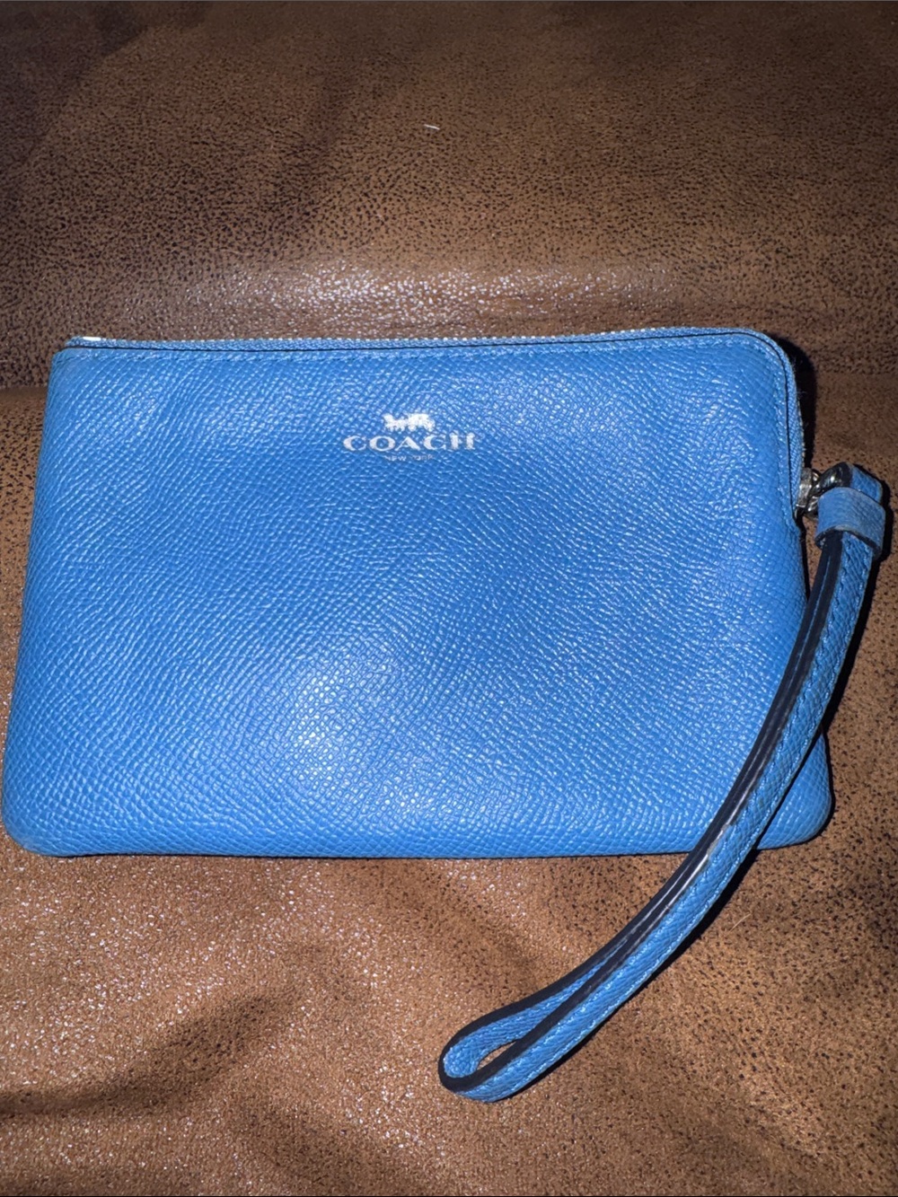 Coach Electric Blue Leather Wristlet with Strap